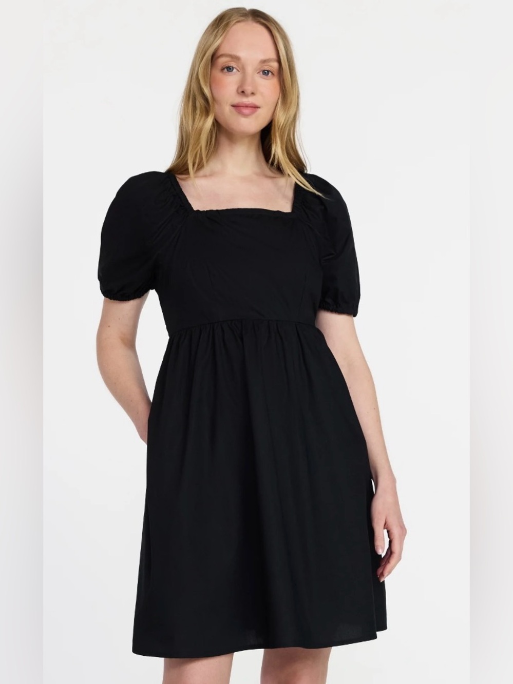 NWT Time and Tru Black Square-Neck Puff Sleeve back tie Midi Dress